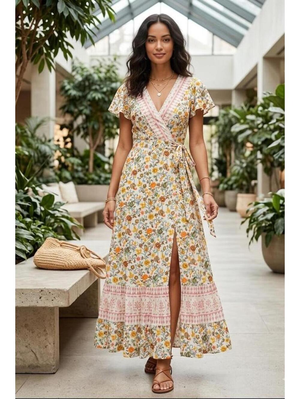 Lapogee Floral Rayon Wrap Dress Medium